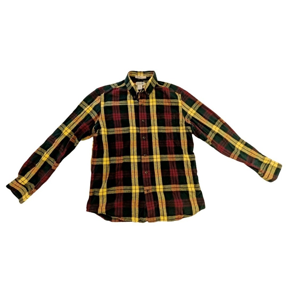 L.L. Bean Men's Long Sleeve Flannel Button-Up Red Yellow Green Size M